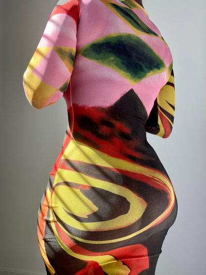 ABSTRACT MESH MAXI DRESS