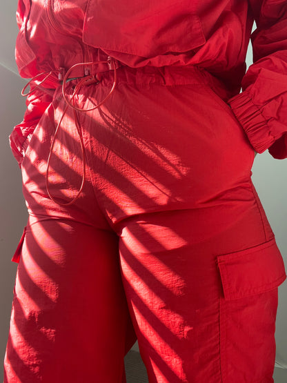 NYLON CARGO PANTS - RED